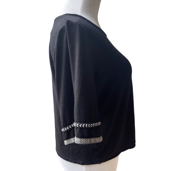 Anthropologie W5 Bell Sleeve Knit Black Top Size M Bohemian Loose Casual - Picture 3 of 8
